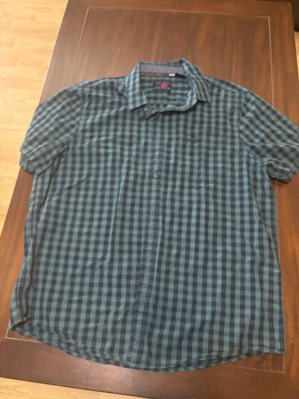 Perry Ellis America Men's Green/Blue Check Woven Button-Up Point Collar L